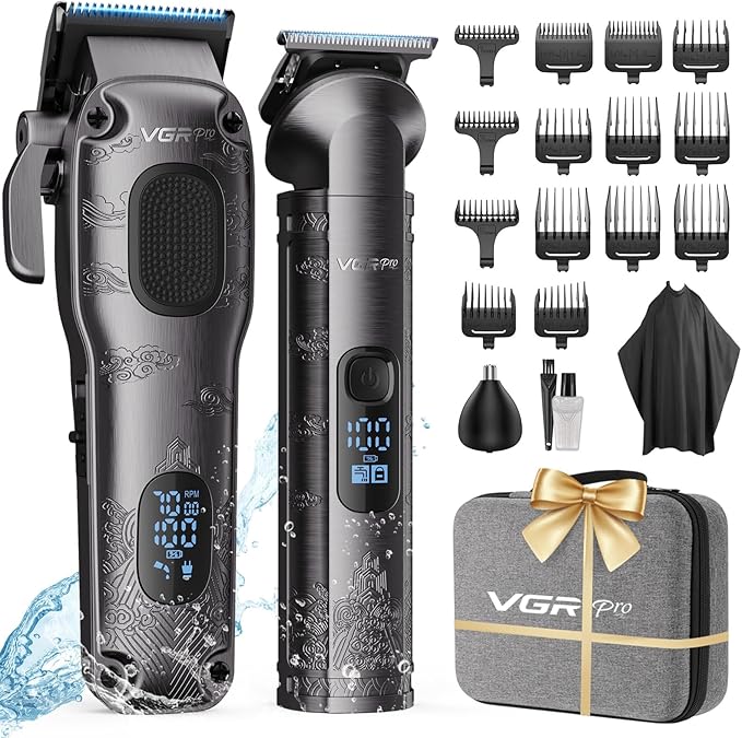Hair Clippers for Men Professional, Cordless Hair Clippers for Hair Cutting, Mens Clippers and Trimmers Set, Electric Hair Trimmer for Men with Package Box (Gray)