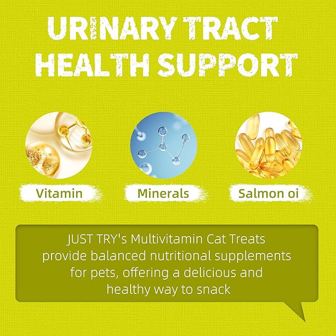 Just Try 13.4 OZ Cat Multivitamin Crunchy Chews Treats for Health and Immune Cat Joint Support Skin & Coat & Digestion Vitamins Supplements Biscuits Snacks