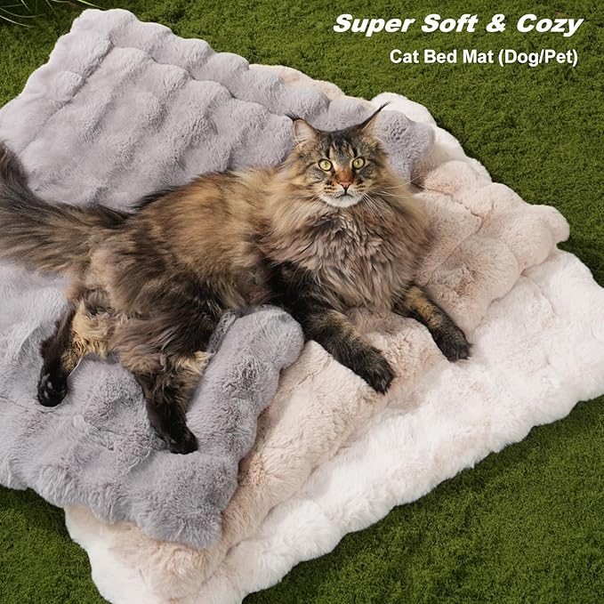 Cat Beds for Indoor Cats Plush Pad Mat with Non-Slip Bottom Faux Fur Soft Kitten Bed for Carriers/Floor/Couch Dog & Puppy Washable 23 x 15 Inch Medium Grey