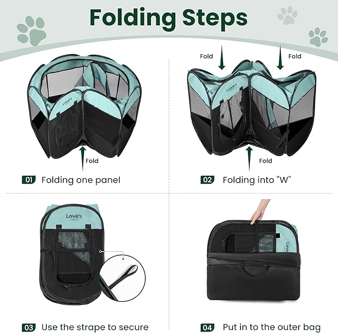 Love's cabin Pet Puppy Dog Playpen, Large Dog Tent Crates Cage Indoor/Outdoor, Portable Playpen for Cat, Foldable Pop Up Dog Kennel Playpen with Carring Case, Removable Zipper Top, Green