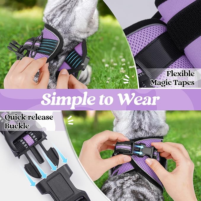 rabbitgoo Cat Harness and Leash Set for Walking Escape Proof, Adjustable Soft Kittens Vest with Reflective Strip for Cats, Comfortable Outdoor Vest, Light Purple, S