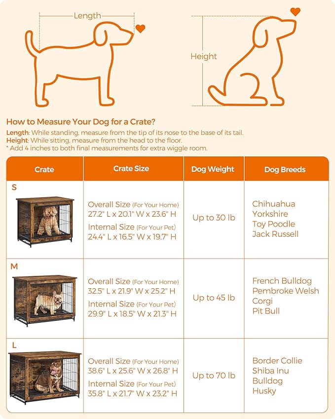 Feandrea Dog Crate Furniture, 38.6" Side End Table, Modern Kennel for Dogs Indoor up to 70 lb, Heavy-Duty Dog Cage with Multi-Purpose Removable Tray, Double-Door Dog House, Rustic Brown UPFC003X01