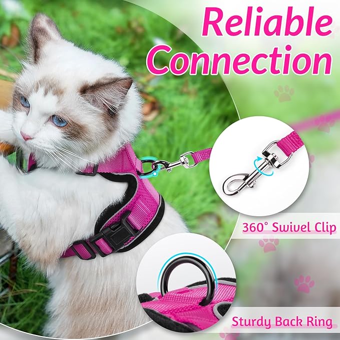 rabbitgoo Cat Harness and Leash for Walking, Escape Proof Soft Adjustable Vest Harnesses for Cats, Easy Control Breathable Reflective Strips Jacket, Rose Red,S