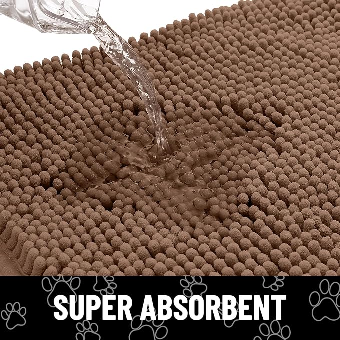 Smiry Dog Door Mat for Muddy Paws, Absorbent Dirt Trapper Non Slip Quick Dry Washable Chenille Mat for Mud Dogs, Entry Rug for Indoor and Outdoor (40x32 Inches, Coffee)