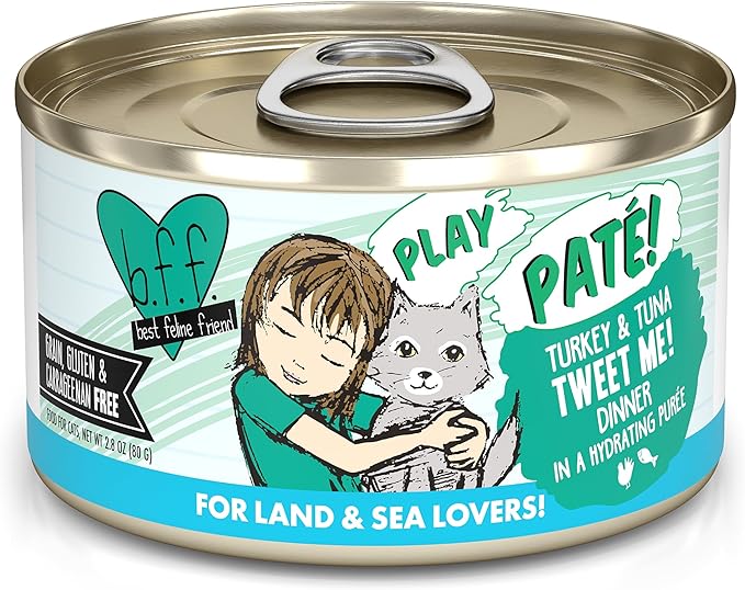 B.F.F. Play - Best Feline Friend Paté Lovers, Aw Yeah!, Turkey & Tuna Tweet Me! with Turkey & Tuna, 2.8oz Can (Pack of 12)