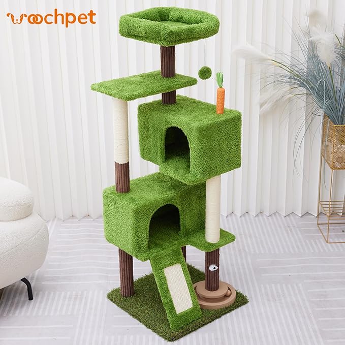 55in Tall Cat Tree Tower with Cat Toys for Indoor Multi-Level Cozy Large Cat Tree with Condo Top Perch and Sisal Scratching Posts, Green Cat Tower for Kitty and Adult Cats