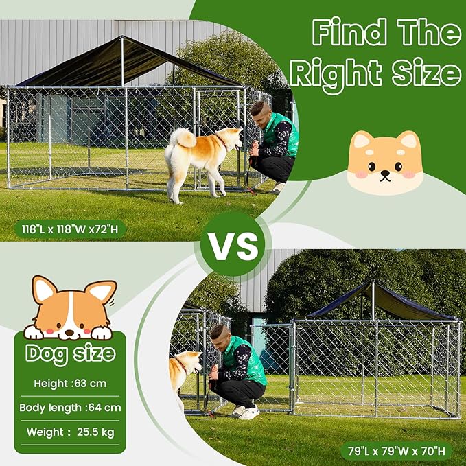 Outdoor Dog Enclosure Heavy Duty Dog Kennel House Mesh Dog Big Cage Pet Kennel Steel Fence with Secure Lock (6.56‘x 6.56’)