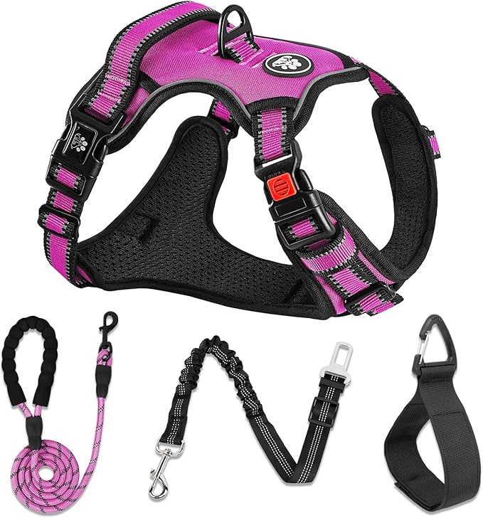 NESTROAD No Pull Dog Harness,Adjustable Oxford Dog Vest Harness with Leash,Reflective No-Choke Pet Harness with Easy Control Soft Handle for Large Dogs(X-Large,Fuchsia Pink)