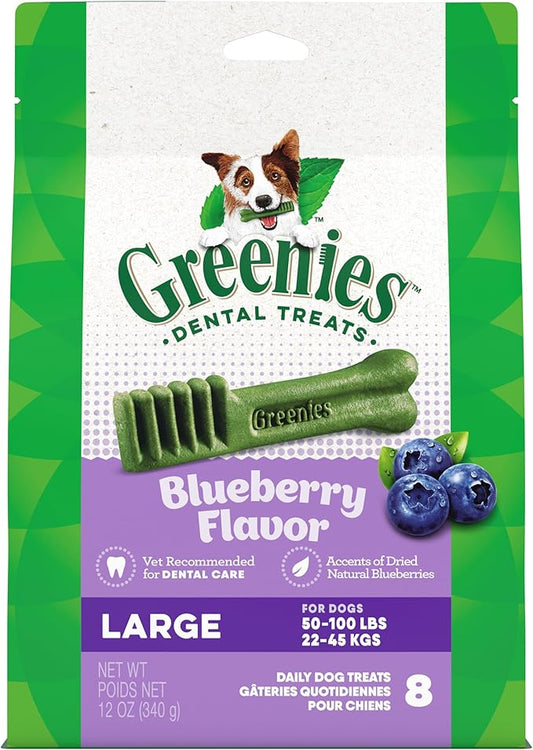 Greenies Large Dental Dog Treats, Blueberry Flavor, 12 oz. Pack (8 Treats)