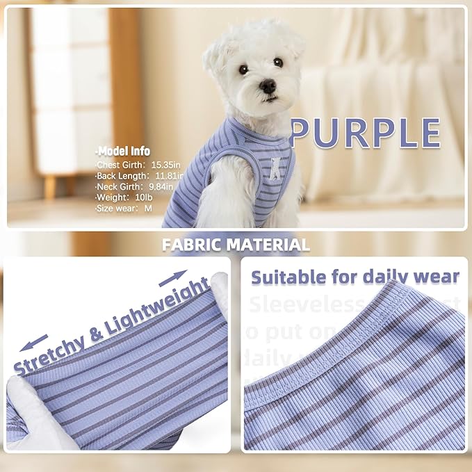 Koneseve Dog Shirts 2 Pack Breathable Sleeveless Vest, Stretchy & Soft, Purple & Vivid Green, Size L