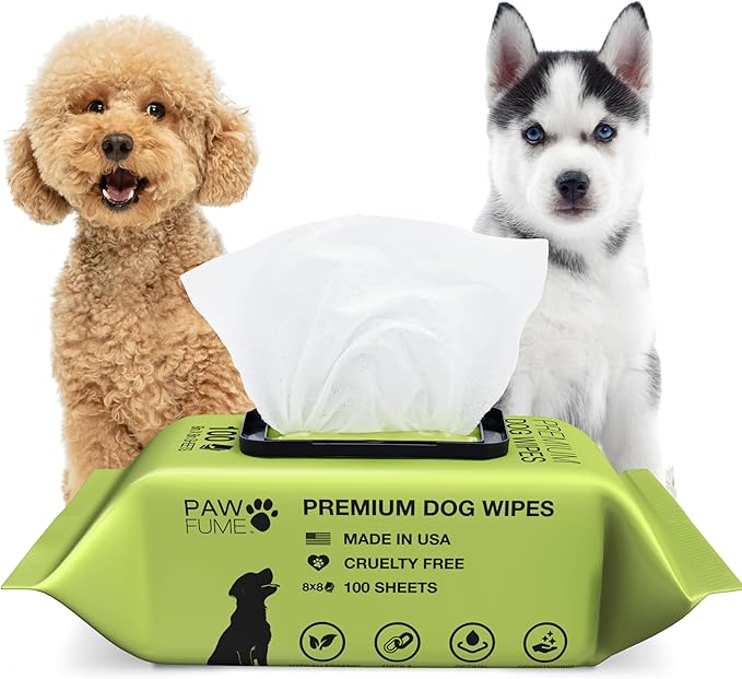 Pawfume Dog Wipes 100 Count, Pet Wipes – Hypoallergenic & Gentle Dog Wipes for Eyes, Face, Butt, and Paws – Cleaning & Deodorizing, Grooming Tear Stain Wipes for Puppy, Adult Dogs & Cats
