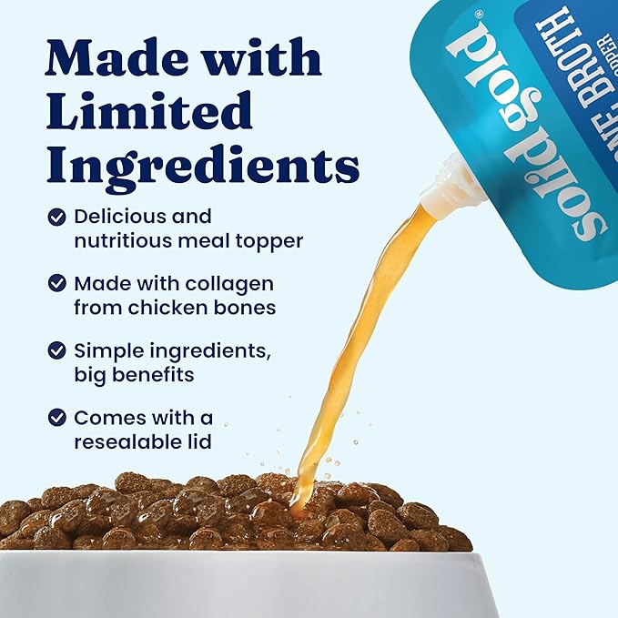 Solid Gold Chicken Bone Broth for Dogs - Limited Ingredient Bone Broth Dog Food Toppers for Picky Eaters with Collagen & Superfoods - Dog Gravy Topper for Dry Food - Gut Health & Hydration - 12 Pack