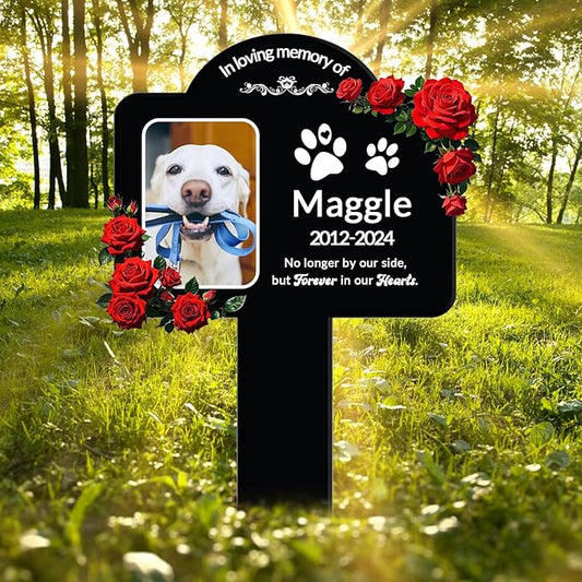 Personalized Dog Memorial Plaque - Weatherproof Acrylic Pet Grave Marker for Outdoor Cemetery, Garden & Yard, Custom Pet Loss Gift with UV Printed Design