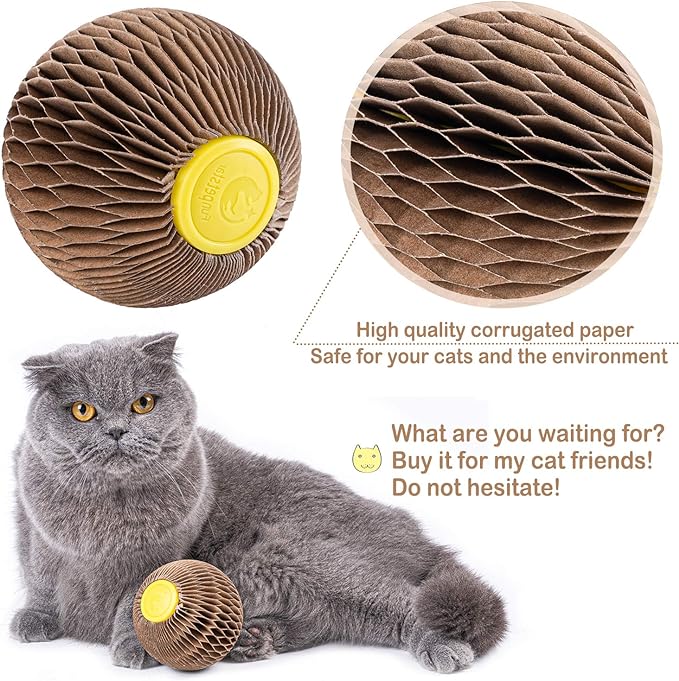 AREIIA Catnip Ball Toy for Cats Catnip Refillable Scratcher Ball Kitty's Faithful Playmate Reduce Obesity and Loneliness CSB01BR