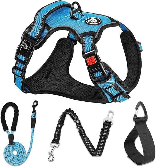 NESTROAD No Pull Dog Harness,Adjustable Oxford Dog Vest Harness with Leash,Reflective No-Choke Pet Harness with Easy Control Soft Handle for Small Medium Dogs(Medium,Blue)
