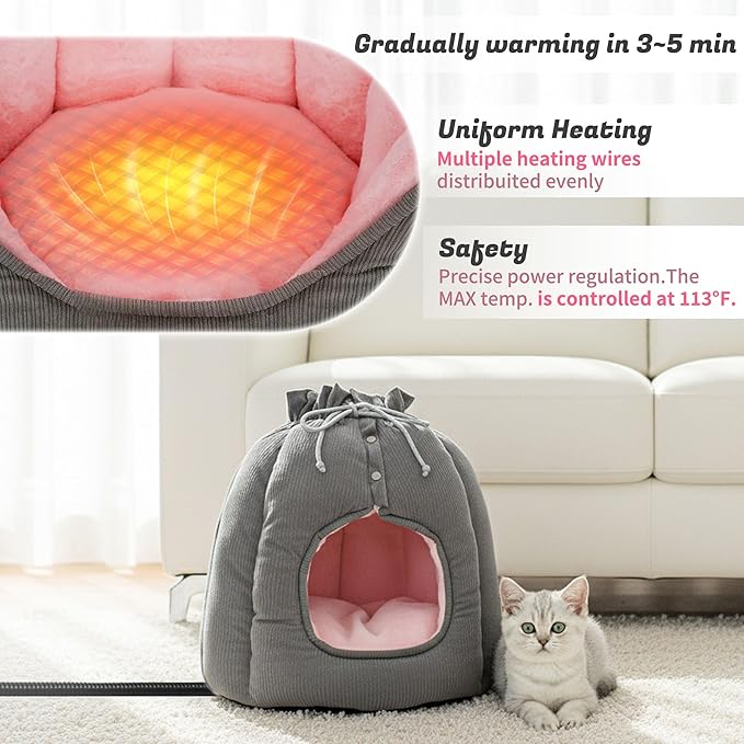 NWK Heated Cat Bed, Versatile Electric Heated Cat Bed with Temperature Adjustable & Auto Shut Off Timer, Chew-Resistant Cord