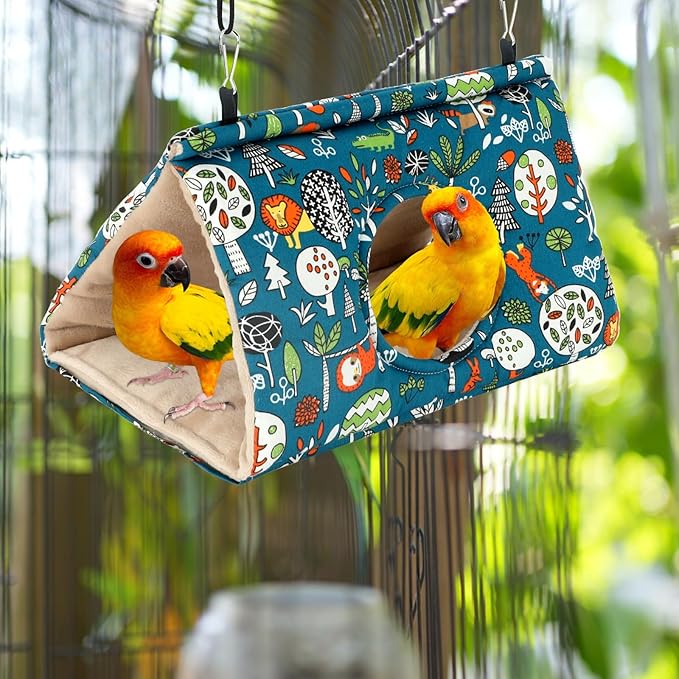 Rypet Winter Warm Bird Nest House - Hanging Hammock Velvet Shed Hut Cage Plush Fluffy Birds Hideaway Sleeping Bed Fuzzy for Parrot Parakeet Cockatiels Budgies Lovebird Medium（Blue）