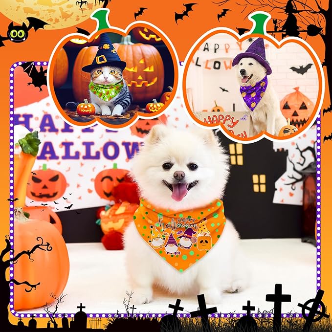 120Pcs Halloween Dog Bandanas Bulk Adjustable Dog Scarves Bibs Pumpkin Bat Ghost Puppy Bandanas Pet Neckerchief Washable Holiday Halloween Bandanas for Small Medium Large Dog Pet Grooming Accessories