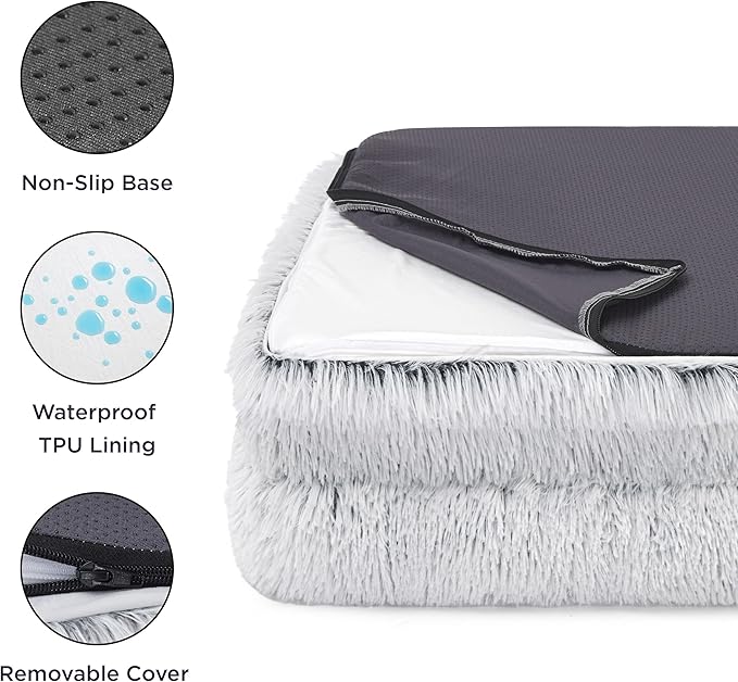 Bedsure Orthopedic Dog Beds Large Sized Dog - Washable Large Dog Cat Bed Waterproof, Comfort Dogs Couch Sofa with Washable Removable Cover, Pet Bed with Nonskid Bottom, Long Faux Fur-Misty Grey, 35"