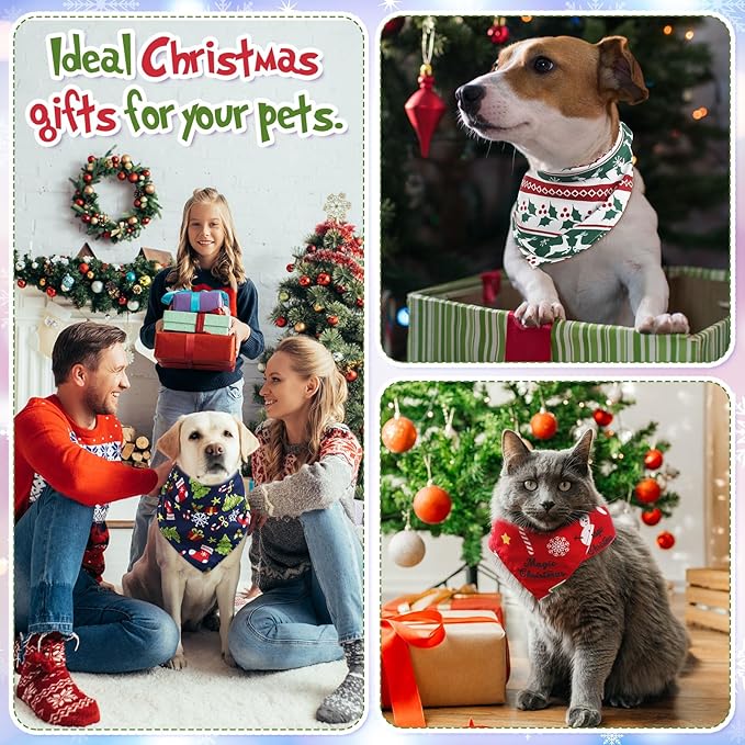 Abbylike 50 Pcs Dog Bandanas Bulk Pet Scarfs Triangle Bibs Adjustable Washable Puppy Kerchief Seasonal Pet Costume Accessories Grooming Supplies for Small Medium Large Dogs Cats(Christmas)
