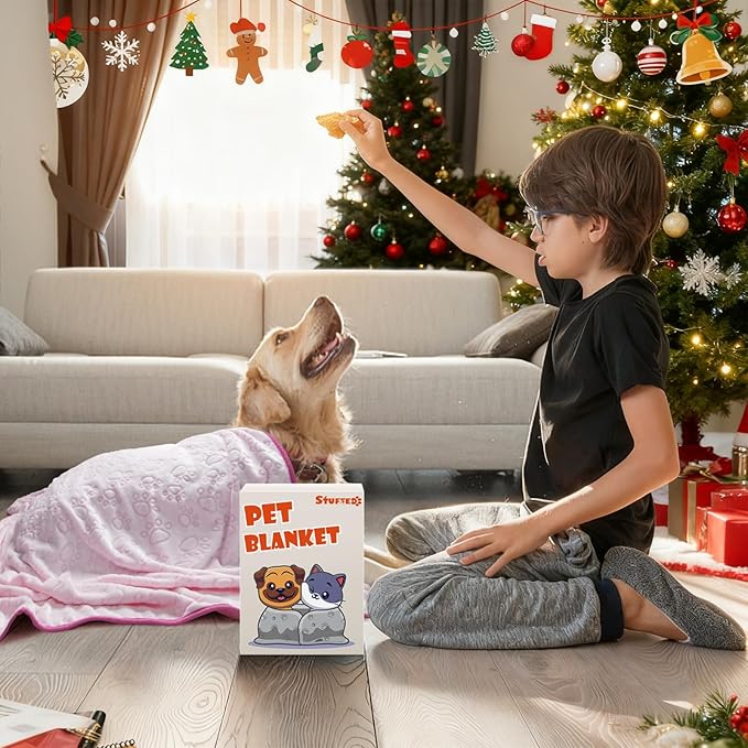 Stuffed Premium Soft Dog Blanket, Flannel Pink Stuff Cute Paw Print, 43 * 66 inches, Cat Blanket Puppy Supplies Dog Products Stuff Essentials