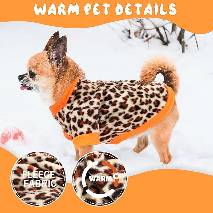2 Pieces Dog Sweaters for Small Dogs, Fall Winter Fleece Dog Clothes, Soft and Warm Puppy Sweater Doggie Coat for Winter Pet Cloting for Chihuahua Yorkie (Polka dots, Leopard Print, X-Small)