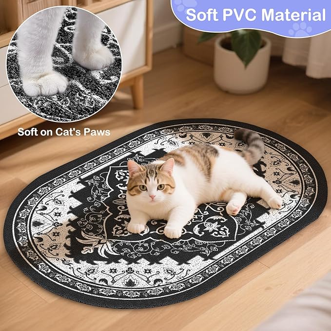 Bienbee Cat Litter Mat, 40" x 30" Jumbo Size Litter Box Mat Rug with Non-Slip Bottom, Easy to Clean Cat Supplies Accessories Essentials for Indoor Kitty Kitten Floor, Black XL