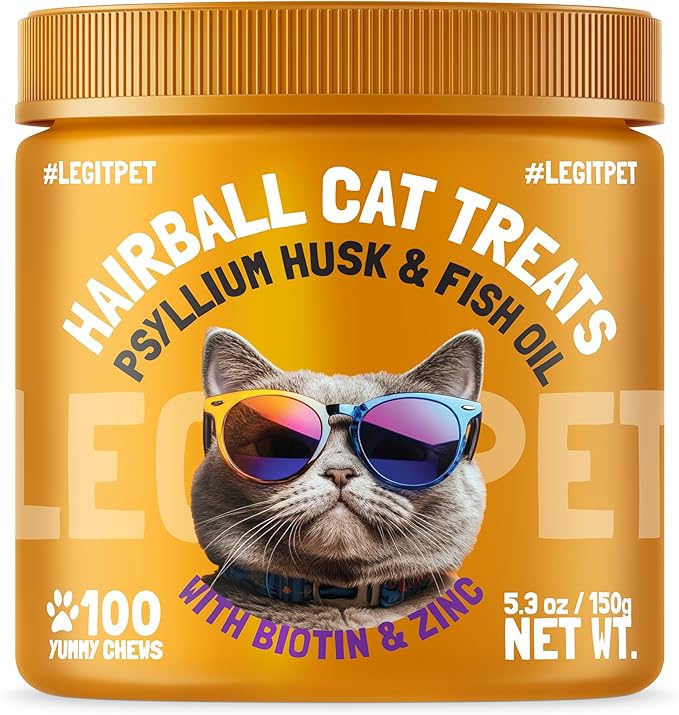 Hairball Treatment for Cats Natural Remedy with Apple Pomace, Psyllium Husk Omega 3 6 Fatty Acids Zinc Biotin Cat Supplement for Indoor Cats Promotes Healthy Digestion Furball Control 100 Yummy Chews