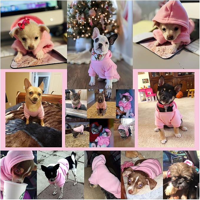 Jecikelon Winter Dog Hoodie Sweatshirts with Pockets Warm Dog Clothes for Small Dogs Chihuahua Coat Clothing Puppy Cat Custume (Pink, Medium)