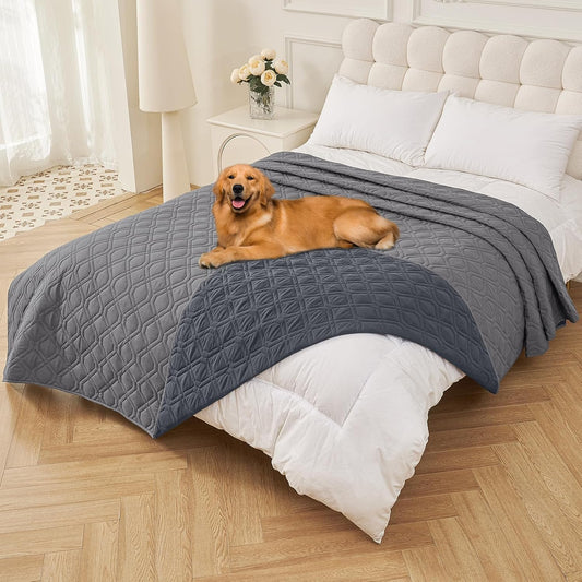 Smiry Waterproof Dog Blanket, 82x120 Inch Soft Pet Bed Cover Reversible, Washable Sofa Couch Furniture Protector for Small Medium Large Dog Puppy Cat, Geometric, Grey/Dark Grey