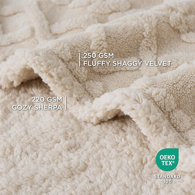 Bedsure Waterproof Dog Blankets for Bed - Pet Blanket for Bed Couch Protector Washable, Premium Jacquard Coral Fleece Cat Throw Blanket, Soft Plush Reversible Furniture Protection, King, 86x108, Cream