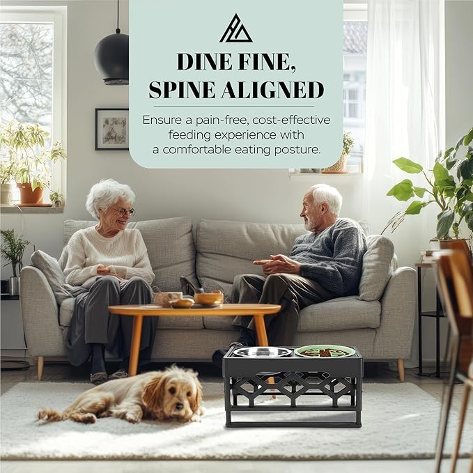 AVERYDAY Large Slow Feeder Dog Bowls Elevated, 4 Height Adjustable Raised Dog Bowl Stand with Stainless Steel Food and Water Bowl, Tall Dogs Feeding Station with Anti-Slip for Medium Large Breeds Dogs