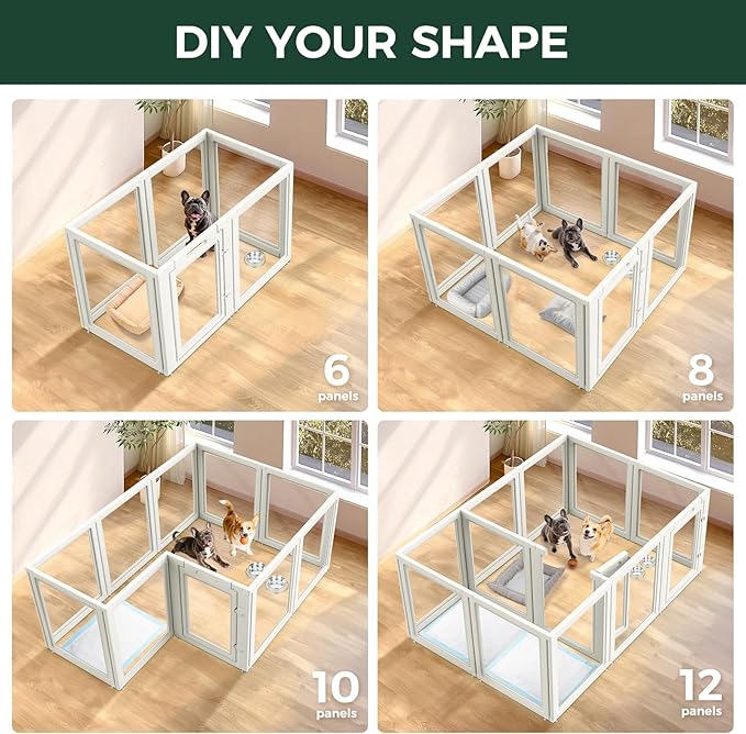 FXW AuraSpace Acrylic Indoor Dog Playpen for Small and Medium Dogs, 30 Inch, 16 Panels, White