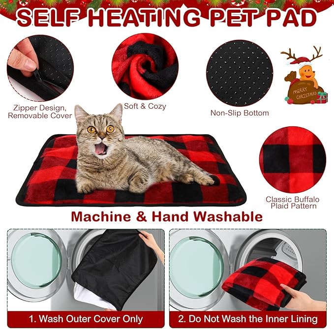4 Pack Self Heating Cat Bed Cat Self Warming Pad with Removable Cover Extra Warm Thermal Pet Pad Washable Pet Crate Mat Anti Slip Kennel for Indoor Outdoor Pets (Buffalo Plaid,16 x 20 Inches)