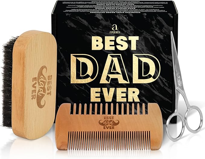 Gifts for Dad from Daughter Son - Best Dad Ever Beard Kit for Men Grooming and Care with Brush, Comb, Scissors & Storage Bag - Best Dad Ever Gifts on Fathers Day, Beard Growth Kit for Men