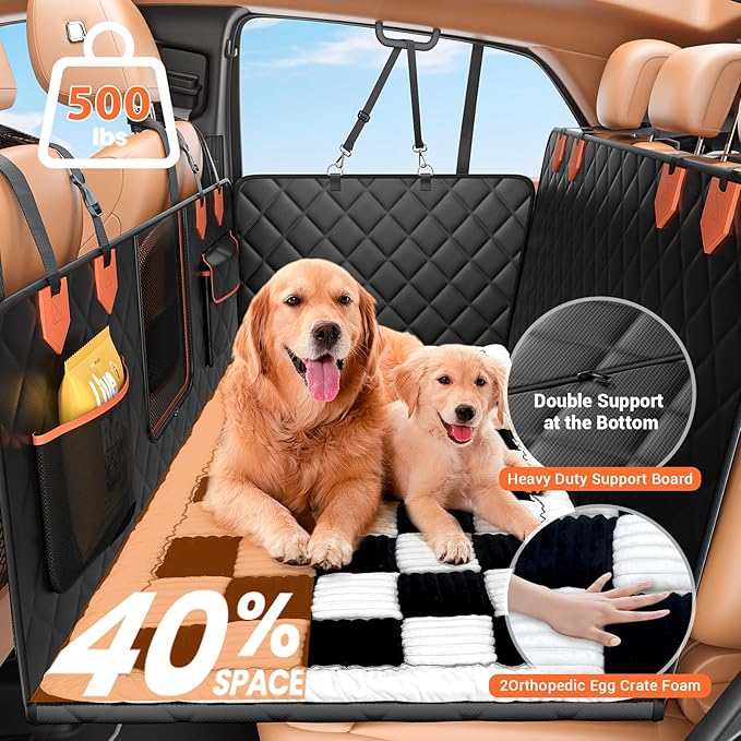 Hard Bottom Car Seat Cover for Dog swith Removable Soft Blankets,Scratch-Proof and Anti-Slip Car Dog Hammock for Large Dogs White for Crew Cab Trucks F150