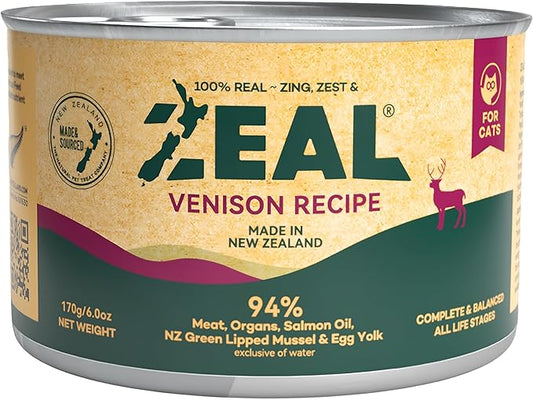 ZEAL New Zealand Wet Cat Food – High Protein, Grain-Free with Superfoods (Venison, 6oz Can, 12-Pack)