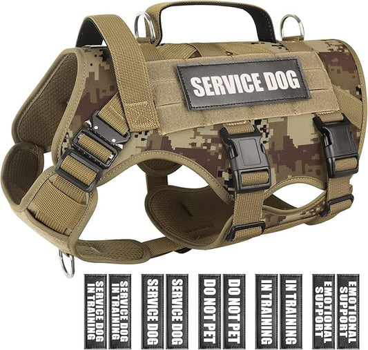 WINSEE Service Dog Vest Harness for Medium Dog, Tactical Working MOLLE Vest with 10 Pet Patches, No Pull Heavy Duty Harness for Training Walking