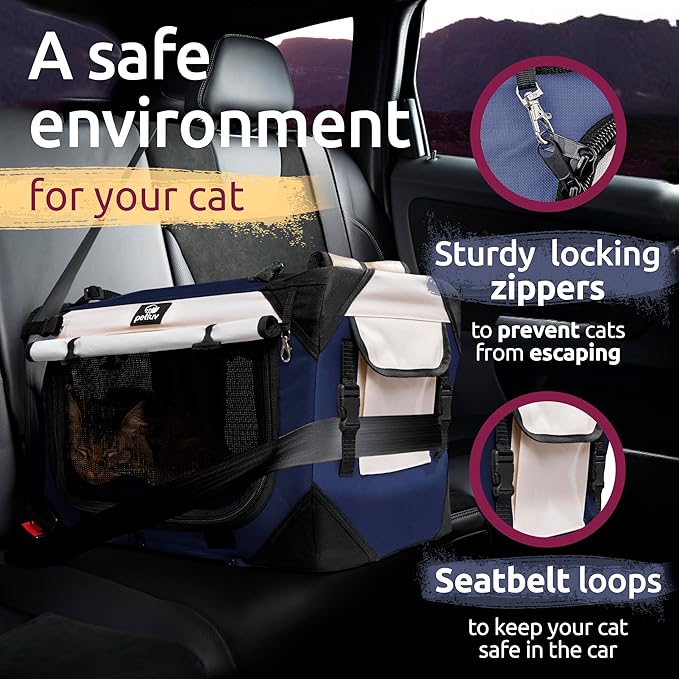 Large Cat Carrier & Dog Carrier for 2 Cats or Medium Dog. Soft Sided Pet Carrier for Travel. Collapsible, Portable with Soft Bed, Top & Side Loading, Locking Zippers, Puppy Crate & Kennel