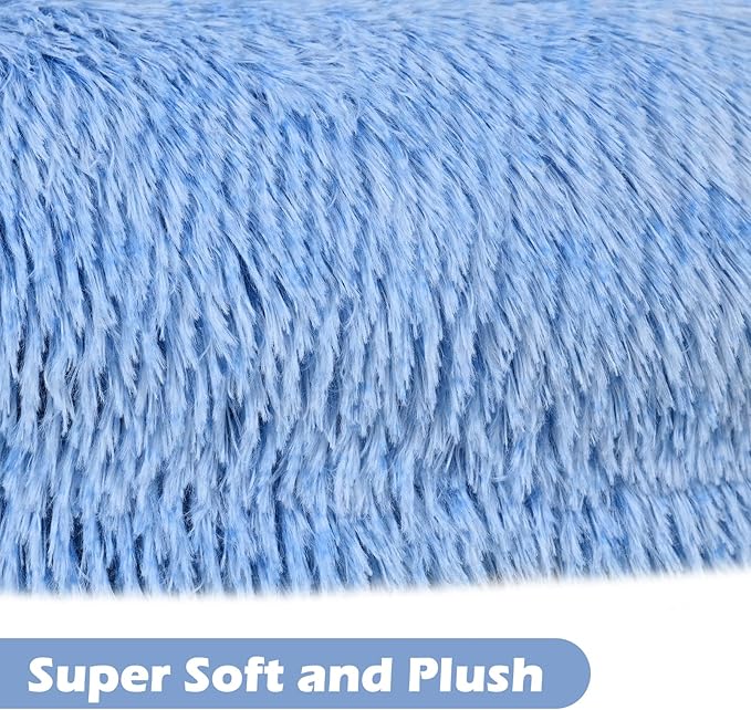 Calming Donut Pet Bed for Cats and Small Dogs, Washable Anti-Anxiety Round Bed with Non-Slip Bottom, [23.62 x 23.62 x 5.9 Inch] Plush Dog Cat Bed for Small Medium Pets(Blue)