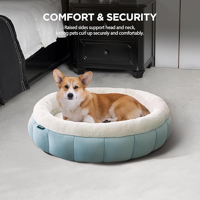 BALANCE Cat Beds for Indoor Cats, Washable Round Dog Bed, Donut Dog Bed with Anti-Slip Bottom for Small Dogs, 28 Inches, Dream Blue