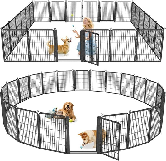 Dog Playpen with Low Threshold Gate, 32 inch 24 Panels Dog Fence, Heavy Duty Metal Puppy Exercise Dog Pen, Rust-Resistant Outdoor Pet Fence for Yard RV Camping