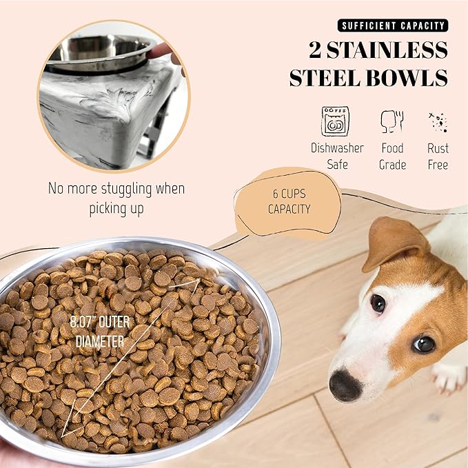 AVERYDAY Large Dog Bowls Elevated, 4 Height Adjustable Raised Dog Bowl Stand with 2 Stainless Steel Food and Water Bowls Set, Tall Dogs Feeding Station with Anti-Slip Base for Medium Large Breeds Dogs