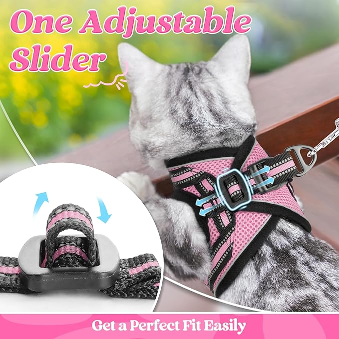 rabbitgoo Cat Harness and Leash Set for Walking Escape Proof, Adjustable Soft Kittens Vest with Reflective Strip for Cats, Comfortable Outdoor Vest, Pink, S