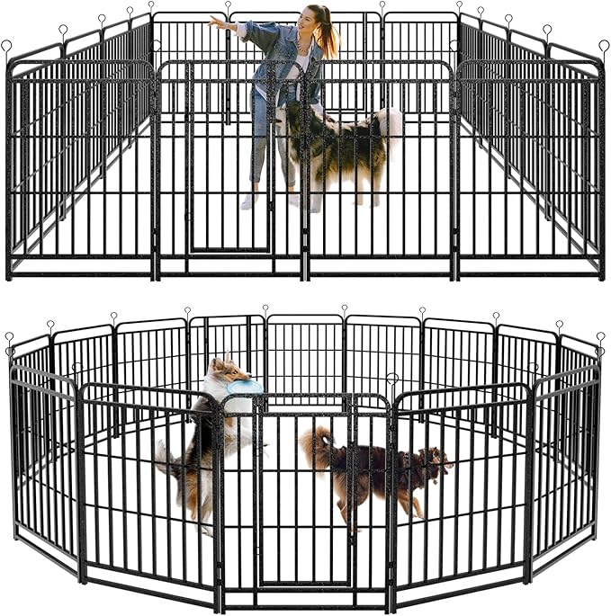 Dog Playpen Outdoor 16 Piece Panels Heavy Duty Dog Fence 40" Height with Thick Pipe Anti-Rust with Doors Portable for RV Camping Yard, Total 36FT, 103 Sq.ft, Snowy Black