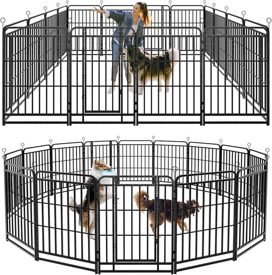 Dog Playpen Outdoor 16 Piece Panels Heavy Duty Dog Fence 40" Height with Thick Pipe Anti-Rust with Doors Portable for RV Camping Yard, Total 36FT, 103 Sq.ft, Snowy Black