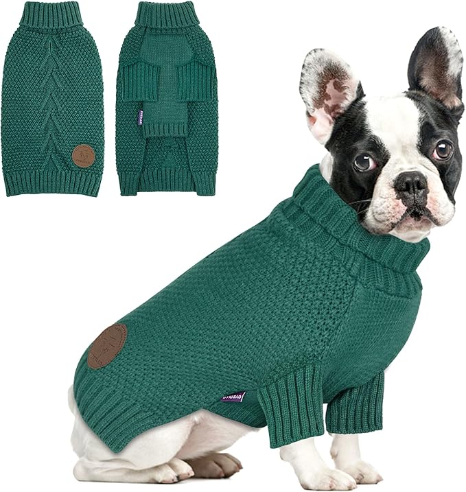 cyeollo Dog Sweater Pullover Turtleneck for Dogs, Classic Knitwear Fall Winter Cold Weather Dog Clothes Warm Pet Apparel Small Medium Large Dog Sweaters, Green M
