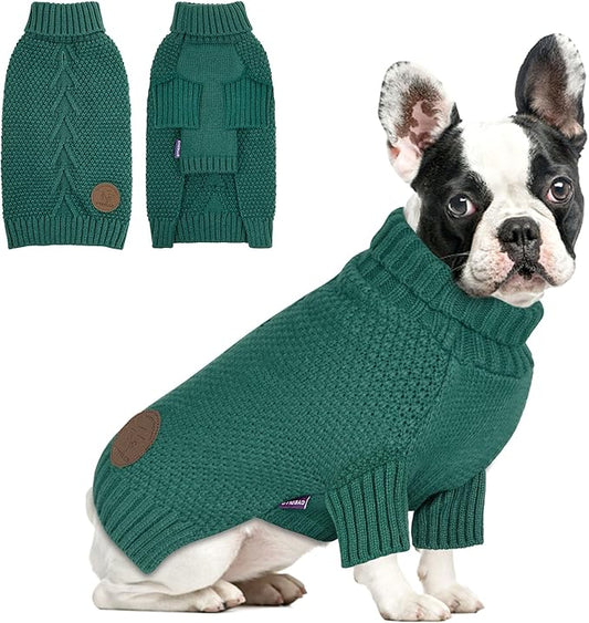 cyeollo Dog Sweater Pullover Turtleneck for Dogs, Classic Knitwear Fall Winter Cold Weather Dog Clothes Warm Pet Apparel Small Medium Large Dog Sweaters, Green XL