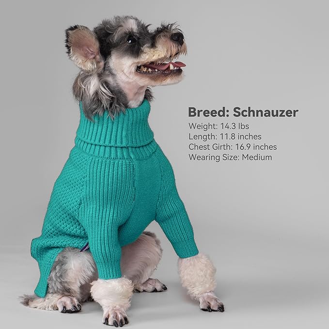 cyeollo Warm Turtleneck Large Dog Sweater, Stretchy & Cozy Knit Doggy Sweater with Sleeves Fall Winter Cold Weather Big Dog Clothes Like Doberman Labrador, Aqua Green XXXL