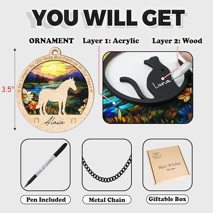 PO236 Horse Memorial Ornaments - Christmas Xmas Tree Ornament Window Hanging Car Sympathy Gift for Loss Bereavement Keepsake Remembrance Gifts for Horse Lovers Holiday Decoration